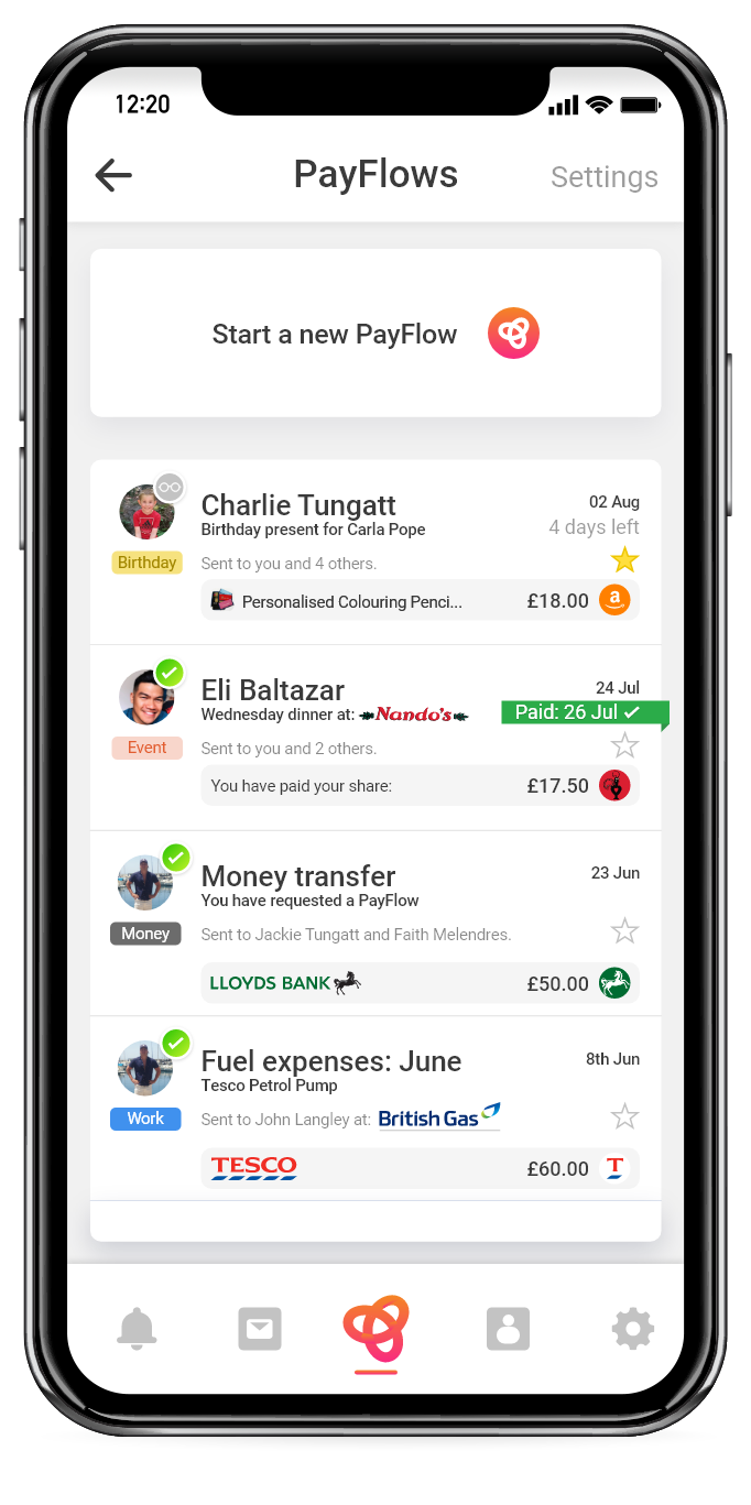 PayFlow home screen mockup